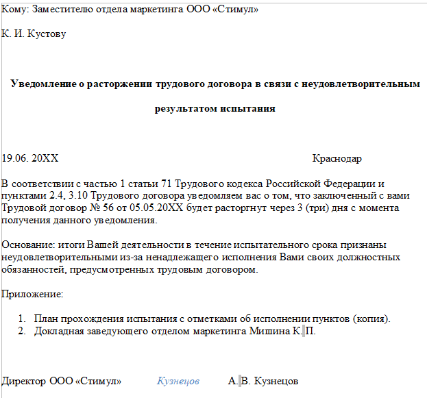 Увольнение по собственному желанию во время испытательного срока